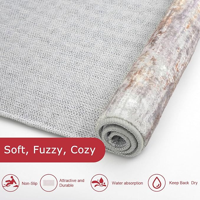 KOZYFLY Modern Abstract Washable Long Runner Rug 2.6x18 Hallway Rug Runner Non-Slip Soft Kitchen Runner Rugs, Multi Grey 18 Foot Carpet Runners for Stair Entryway Bathroom Laundry Room Foyer