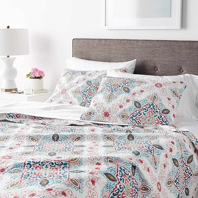 VCNY Home - King Quilt Set, 3-Piece Medallion Bedding with Matching Shams, Cozy Room Décor (Wyndham Blue/Multi, King)