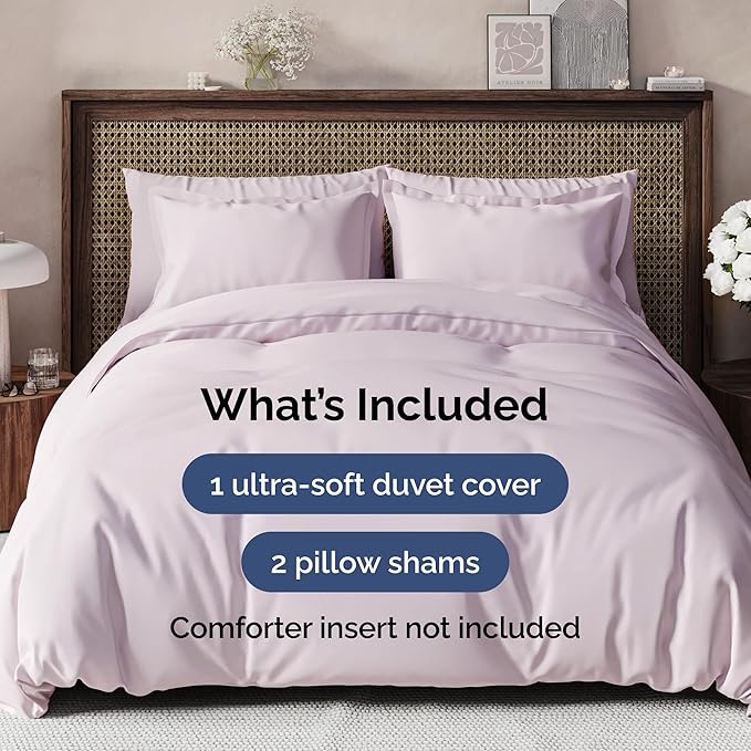Duvet Cover Full Size - Extra Soft Full Size Duvet Cover - Lightweight & Breathable - Easy Care & Fade Free with Zipper Closures & Ties - 80" x 90" Inches - (Light Lavender) Comforter Not Included