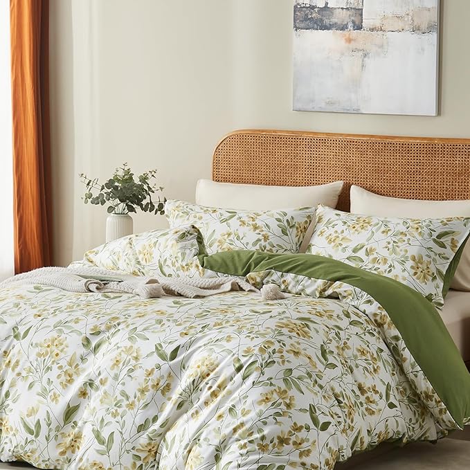 Botanical Floral Duvet Cover Set Full Size Farmhouse Bedding Set Microfiber Soft Lightweight Reversible Comforter Cover Alternative Down Durable Bedrooms Modern Country Home Bedding Décor
