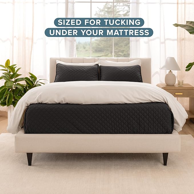 Bare Home Coverlet Set - King Size - Lightweight Bed Decor - Comforter Alternative - All-Season Quilted Bedspread (King, Black)