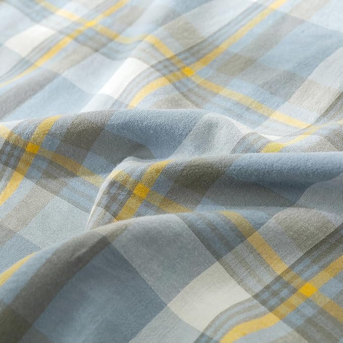 LifeTB Blue Plaid Duvet Cover Twin Soft 100% Washed Cotton Gingham Bedding Set Reversible Buffalo Grid Duvet Cover with 2 Pillowcases Cozy Breathable Plaid Checkered Comforter Cover for Teen Boys