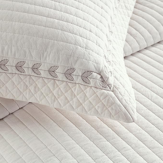 MarCielo 100% Cotton Quilt Set White Lightweight Bedspread with Scalloped Edge, Farmhouse Vintage Bedding, All Season Use(TC Off-White,Queen (98"x102"))