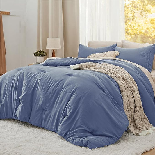 Bedsure King Comforter Set, Blue Soft Prewashed Bedding for All Seasons, 3 Pieces GentleSoft™ Bed Set, 1 Lightweight Comforter (104"x90") and 2 Pillowcases (20"x36")