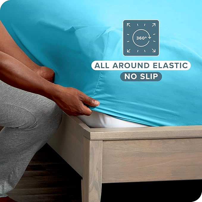 Bare Home 2-Pack Fitted Bottom Sheets Split King - Premium 1800 Ultra-Soft Microfiber - Deep Pocket - 4 Twin XL Fitted Sheets (Split King, Aqua)