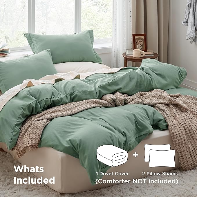 Bedsure Sage Green Duvet Cover King Size - 3 Pieces Prewashed Cotton-Like Polyester Extra Soft Bedding Set, Includes 1 Duvet Cover 104x90 Inches with Zipper Closure & 2 Pillow Shams, No Comforter