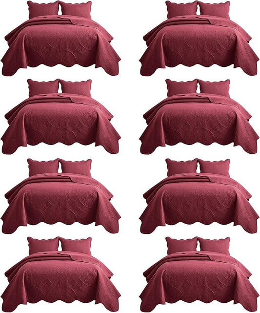 IR Imperial Rooms 8 Pack California King Quilt Bedding Set (118"x106") - Bulk Wholesale for Hotels, Guest Bedroom & Airbnbs - Microfiber Reversible Floral Embossed Quilts Bedspreads (Burgundy)