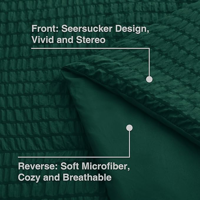 Love's cabin Seersucker Dark Green Twin Comforter Set, 5-Piece All Season Lightweight Bed in a Bag Bedding Set with Comforter, Flat Sheet, Fitted Sheet, Pillowcase and Sham | Soft, Breathable, Lightweight
