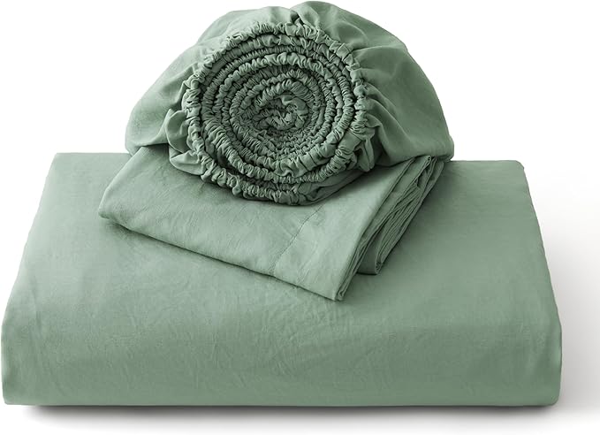 Bedsure Duvet Cover Queen Size with Fitted Sheet - 4 Pieces Prewashed Cotton-Like Polyester Extra Soft Bedding Set, Includes 1 Duvet Cover 90x90 Inches, 2 Pillow Shams, 1 Fitted Sheet, Sage Green
