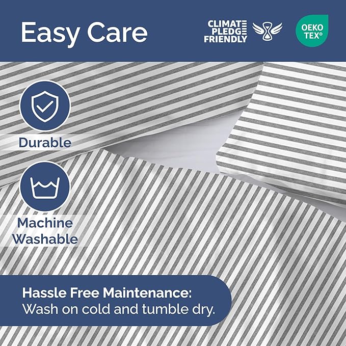 Duvet Cover Full Size - Extra Soft Full Size Duvet Cover - Lightweight & Breathable - Easy Care & Fade Free with Zipper Closures & Ties - 80" x 90" Inches - (Grey Stripes 2) Comforter Not Included