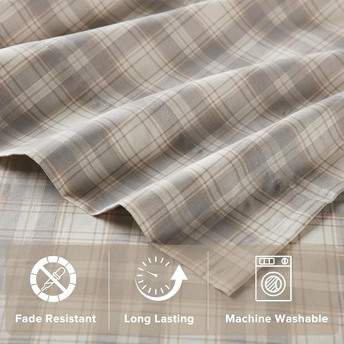 Comfort Spaces 100% Cotton Sheets Queen, Breathable, Naturally Cool Cotton Sheets, Soft Cotton Bed Sheets with 14" Elastic Pocket Fits up to 16" Mattress, All Seasons Sheet Set, Wesley Taupe 4 Piece