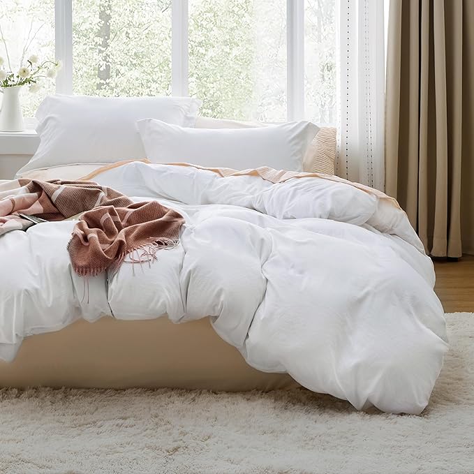 Bedsure White California King Duvet Cover - Prewashed Cotton-Like Polyester Extra Soft Bedding Set, Includes 1 Cal King Duvet Cover 104x98 Inches with Zipper Closure & 2 Pillow Shams, No Comforter