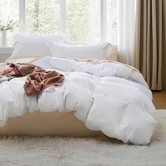 Bedsure Oversized King Duvet Cover Only - Prewashed Cotton-Like Polyester Extra Soft All Season Bedding, Includes 1 Duvet Cover 120x98 Inches with Zipper Closure, White, Comforter Not Included