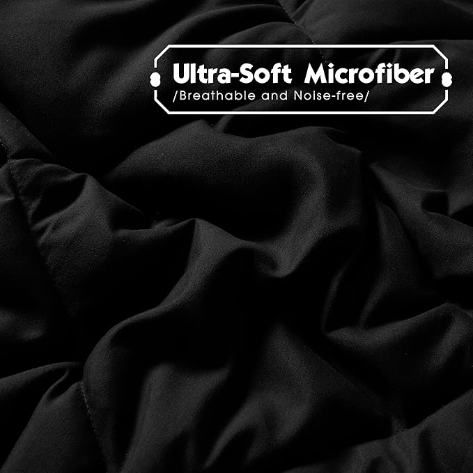 HIG 3pc Black Queen Size Comforter Set-All Season Reversible Down Alternative Comforter with Two Shams -Quilted Duvet Insert with Corner Tabs - Diamond Stitched Blanket - Breathable, Soft, Fluffy