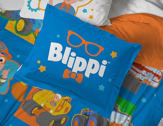 Jay Franco Blippi & Meekah Trucks Twin Comforter Set - 5 Piece Blue Bedding Sheet Set & Pillow Covers - Super Soft Microfiber Bed Set