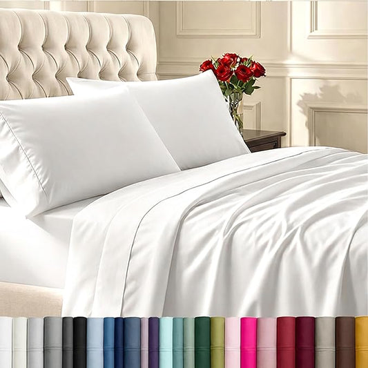 California Design Den Twin Sheets Set - Soft 400 Thread Count Sateen, Natural 100% Cotton Sheets, Deep Pockets with All Around Elastic for a Snug Fit, Durable Bedding Set - White