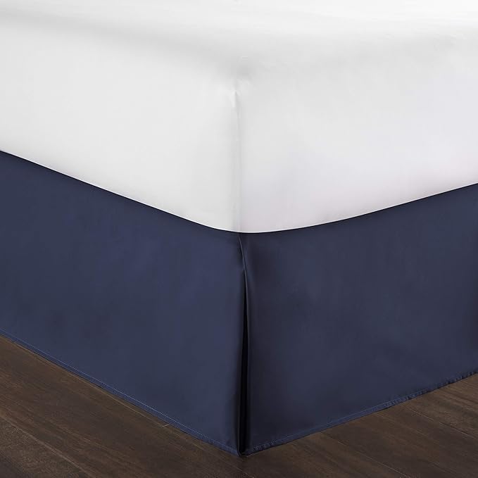 800 Thread Count 100% Pure Cotton Luxury Box Pleated Bed Skirt Olympic Queen Size with 16 Inch Drop Length Navy Blue