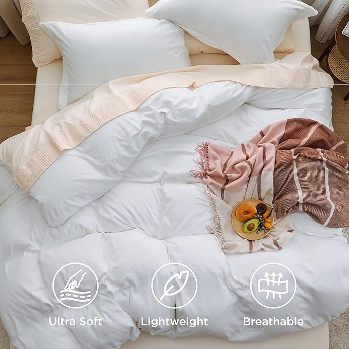 Bedsure White California King Duvet Cover - Prewashed Cotton-Like Polyester Extra Soft Bedding Set, Includes 1 Cal King Duvet Cover 104x98 Inches with Zipper Closure & 2 Pillow Shams, No Comforter
