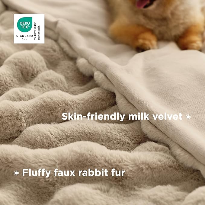 Bedsure GentleSoft Fluffy Fuzzy Twin Blanket, Soft Cozy Fleece Faux Fur Blanket, Pink Decorations Minky Velvet Couch Cover, Thick Warm Plush Women Men Birthday Gifts, 870GSM, Beige