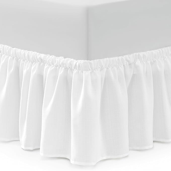 Casual Living Queen Bed Skirt Wrap Around Ruffled Style Box Spring Cover Bed Skirts for Bedroom Decor Machine Washable Premium Bedding 15-Inch Drop Elastic Dust Ruffle, Queen, White