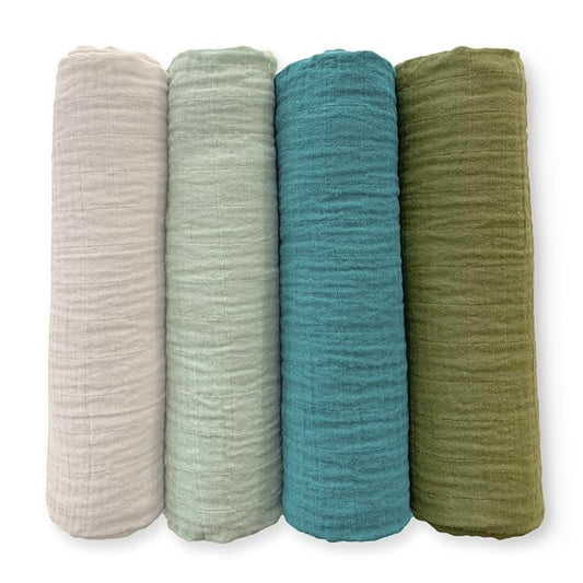 SwaddleDesigns Cotton Muslin Swaddle Blankets for Baby Boy & Baby Girl, Set of 4, Neutral Receiving Blankets for Newborn, Baby Registry & Gift, 46x46 inches, Oceana