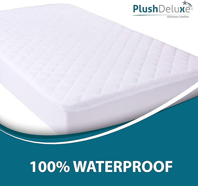 Crib Mattress Protector 100% Waterproof, Noiseless – Viscose Made from Quilted Ultra Soft White Terry Fitted Sheet Style (28"x49")