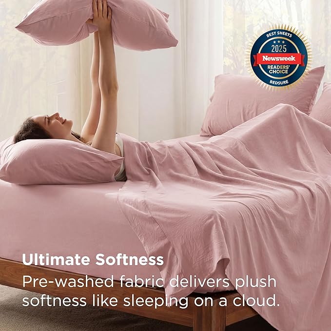 Bedsure Deep Pocket King Sheet Set - 6 Piece, Prewashed Ultra-Soft King Size Sheets Set, Fits Mattresses Up to 18 Inches Thick, Breathable & Secure Fit, Hotel Luxury Bedding, Light Pink