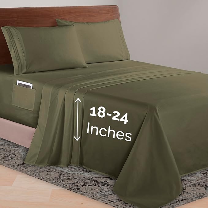 Elegant Comfort Luxurious 1500 Premium Hotel Quality Microfiber 4-Piece Sheet Set, 18-24 Inches Deep - Extra Deep Pocket Sheets - Ultra Soft 4PC Deep Pocket Sheets, Twin/Twin XL, Sage/Green