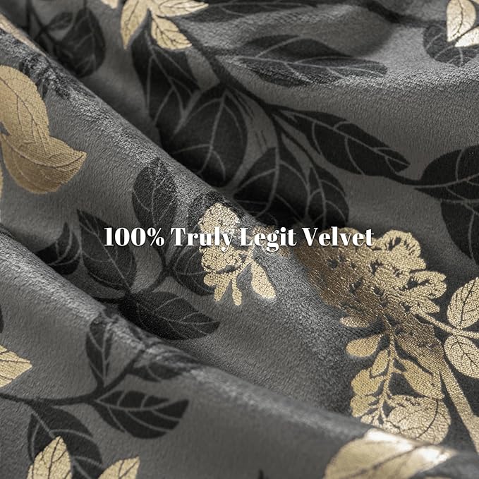 PHF Truly Velvet Duvet Cover Set King Size, 3pcs Leaves Print Ultra Soft Breathable Comforter Cover Set, Luxury Cozy Flannel Duvet Cover with Pillow Shams Bedding Collection, 104" x 90", Grey and Gold