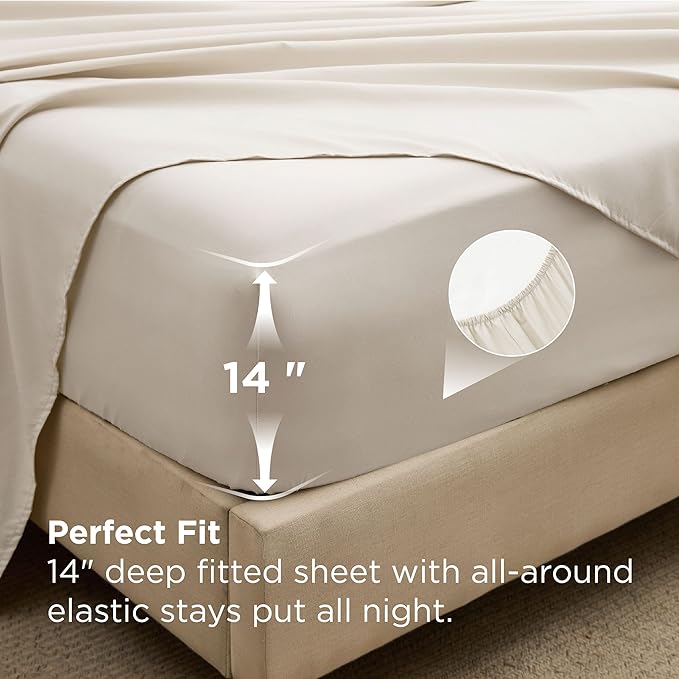 Bedsure 5 Pieces Twin Comforter Set Premium Series, Hotel Luxury Soft Bed in a Bag, Goose Down Alternative, Safe for Sensitive Skin Bedding Comforter All Season Medium Warmth, Beige Twin Size
