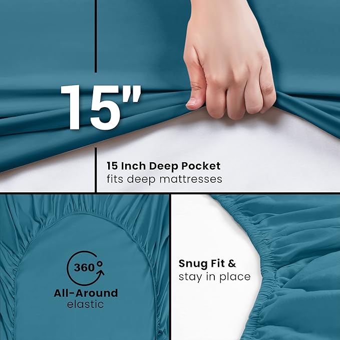Utopia Bedding Queen Fitted Sheet - Bottom Sheet - Deep Pocket - Soft Microfiber - Shrinkage and Fade Resistant - Easy Care -1 Fitted Sheet Only (Denim Blue)