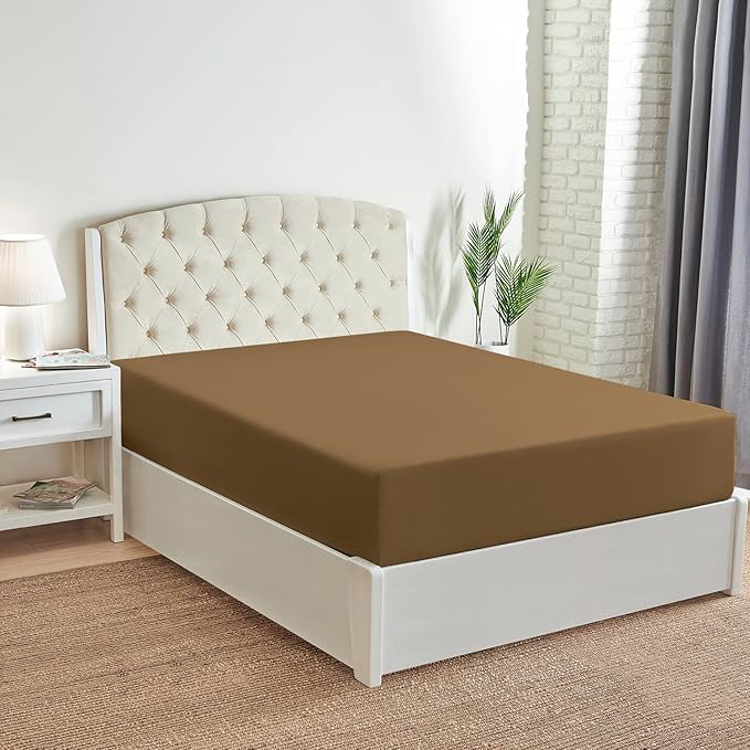 Mellanni Twin XL Fitted Sheet - Iconic Collection Bedding Sheets with up to 16 inch Deep Pocket - Soft & Cooling - Fade & Stain Resistant - 1 PC (Twin XL, Mocha)