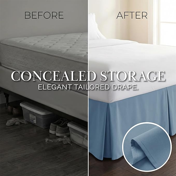 Southshore Fine Living, Inc. Queen Size Bed Skirt, 14-Inch Drop Pleated Bed Skirt for Queen Mattress, Dust Ruffle for Queen Size Bed, Coronet Blue