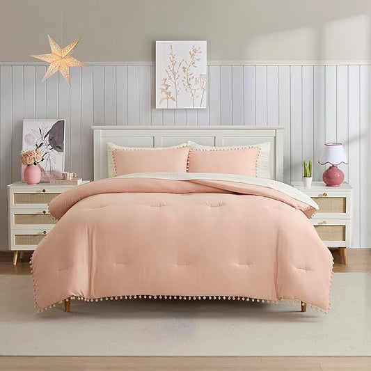 Kids Comforter Set Full Size – Bed in a Bag with Sheets, Pillowcases & Shams – Soft Stylish Pom Pom Bedding – All Season Girls Bed Set