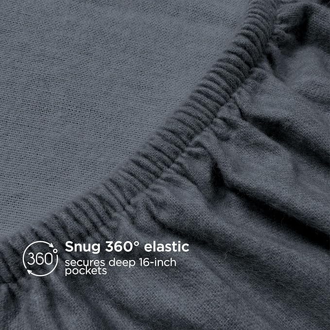 Briarwood Home® Heather Flannel Sheet Set, 100% Natural Cotton, Soft, Warm & Deep Pocket, Advanced Nano-Tech Making it Resistance to Pilling; Brushed 6 Times for Softness (Charcoal, Queen)