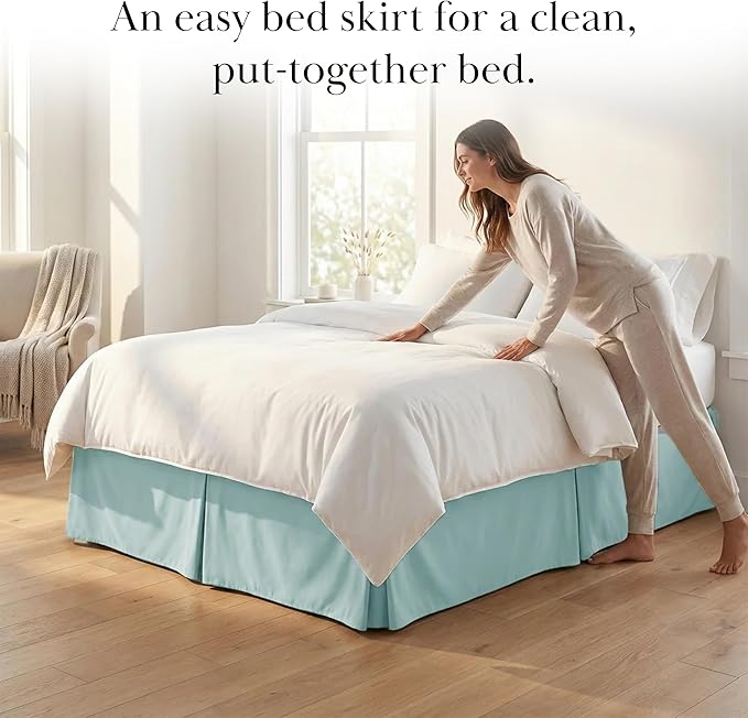 Southshore Fine Living, Inc. Twin Size Bed Skirt - 14" Drop, Luxury Pleated Bed Skirts, Twin Size Bedding Dust Ruffle, Sky Blue