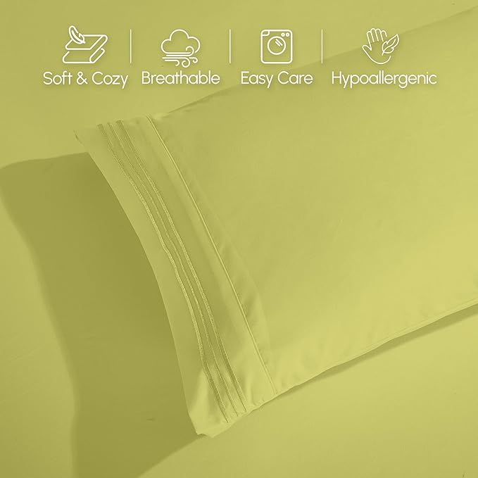 Elegant Comfort Luxurious 1500 Premium Hotel Quality Microfiber Three Line Embroidered Softest 4-Piece Bed Sheet Set, Wrinkle and Fade Resistant, Twin/Twin XL, Pistachio Green