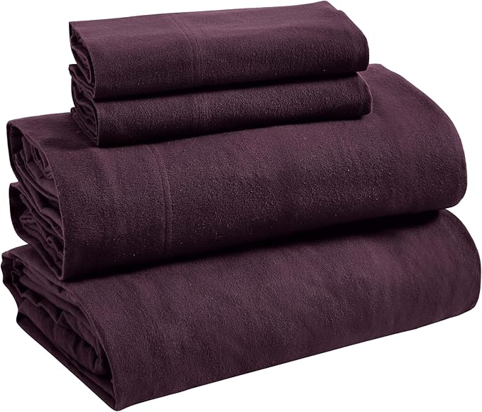 Superior Paisley or Solid Flannel Cotton Sheet Set, Fuzzy Warm Sheets, Traditional Bohemian Bedding, Includes 1 Flat Sheet, 1 Elastic Deep Pocket Fitted Sheet, 2 Pillowcases, California King, Purple