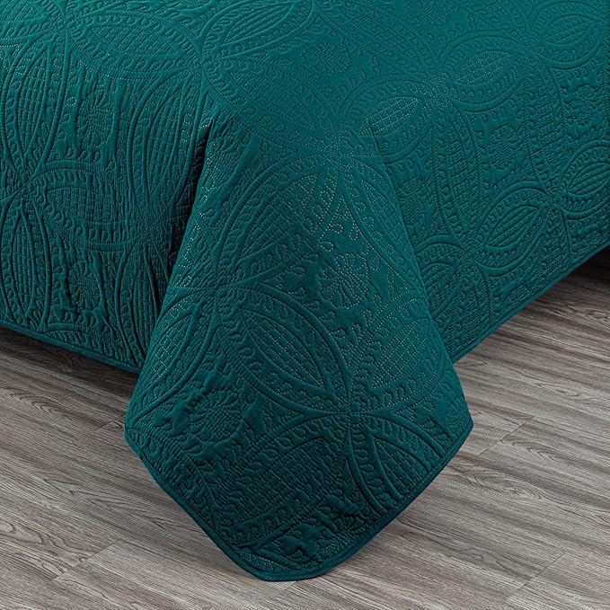 Chezmoi Collection Austin 3-Piece Oversized Bedspread Coverlet Set (King, Teal)