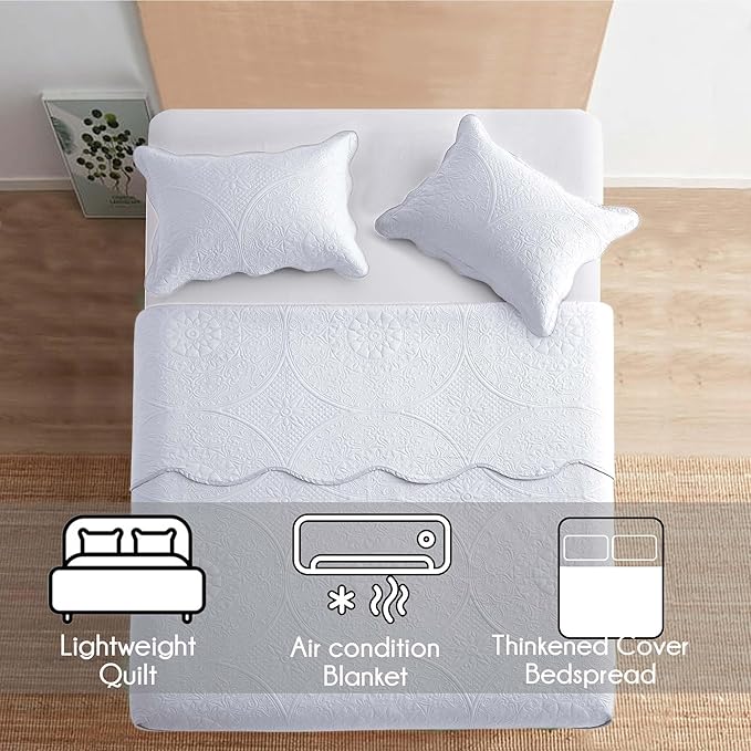 IR Imperial Rooms 10 Pack Twin Quilt Bedding Set (68" x 86") - Bulk Wholesale for Hotels, Guest Bedroom & Airbnbs - Lightweight Microfiber Reversible Floral Embossed Quilts Bedspreads (White)