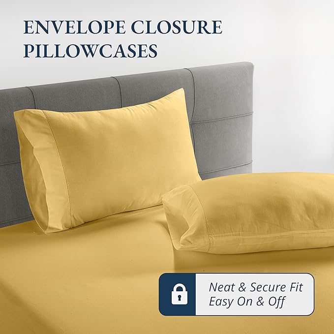 LANE LINEN Twin Fitted Sheets & Pillowcase Set, 100% Organic Cotton, Percale Weave, Soft, Breathable, Fits Mattress Up To 15' Deep - Cocoon (No Flat Sheet)