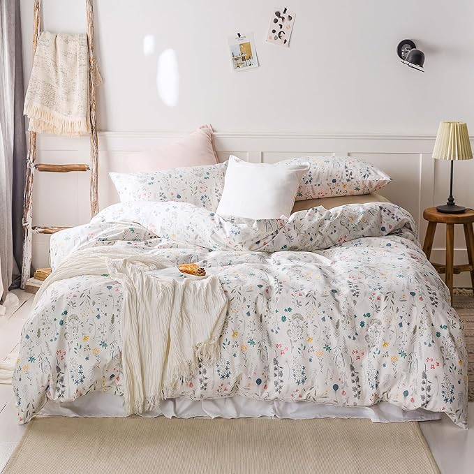 HighBuy 3 Piece Duvet Cover Set Twin Vintage Floral Bedding Set Cotton Printed Duvet Cover Set Ultra-Soft Breathable (1 Duvet Cover + 2 Pillow Shams) (Twin(68"x86"), Flower)
