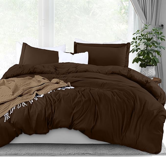 Utopia Bedding Duvet Cover King Size - 3 Piece with Zipper Closure - 1 Comforter Cover 104X90 Inches & 2 Pillow Shams 20X36 Inches (Brown) Comforter Not Included