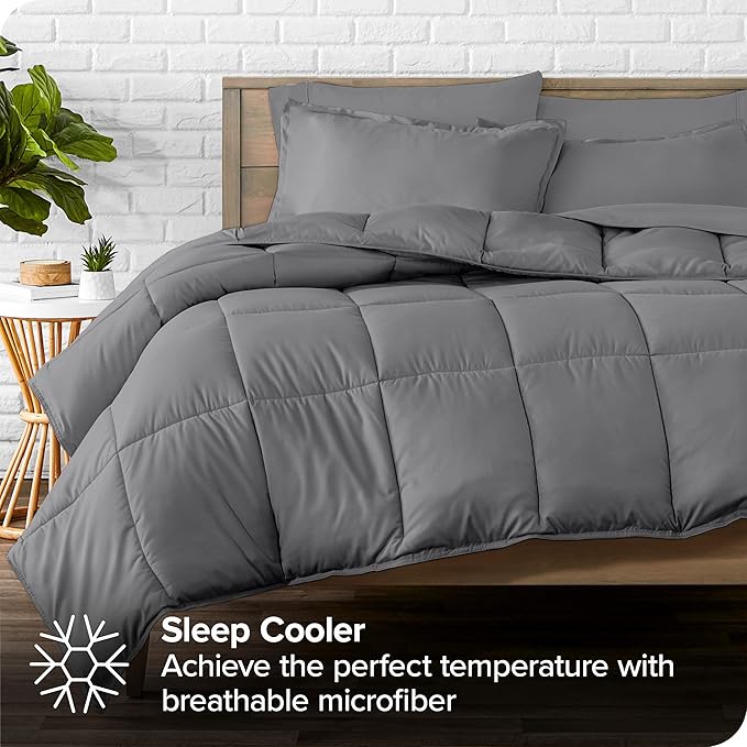 Bare Home Bed-in-A-Bag 7 Piece Comforter & Sheet Set - Full XL - Goose Down Alternative - Ultra-Soft 1800 Premium Bedding Set (Full XL, Grey/Grey)