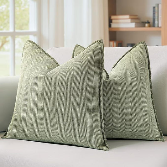 MIULEE Pack of 2 Sage Green Decorative Pillow Covers 16x16 Inch Soft Chenille Luxurious Couch Throw Pillows Farmhouse Cushion Covers with Elegant Design for Sofa Bedroom Living Room Spring Home Decor