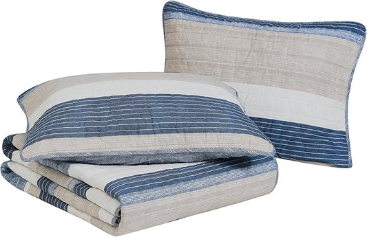 Nautica - Queen Quilt Set, Soft & Breathable Cotton Bedding with Medium Weight Feel, Reversible 3 Piece Bed Set with Matching Pillowcases (Ridgeport Denim)