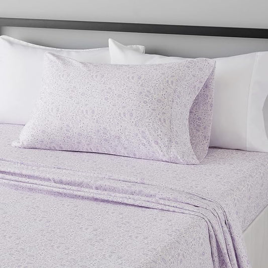 Amazon Basics Lightweight Super Soft Easy Care Wrinkle Free Microfiber 3 Piece Sheet Set with 14-Inch Deep Pockets, Twin, Lavender Paisley, Floral, Kids, Men & Women Bedding