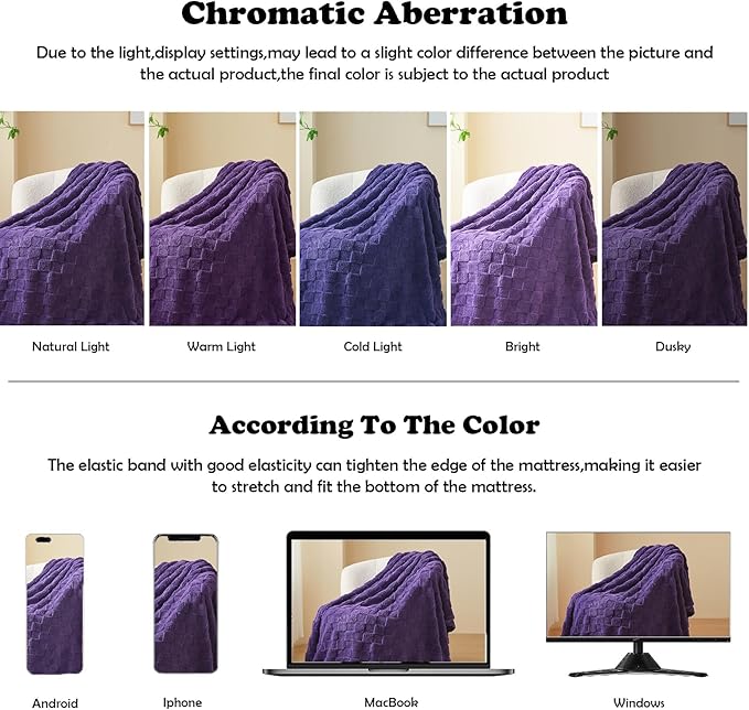 NEWCOSPLAY Super Soft Queen Blanket Purple Premium Silky Flannel Fleece 3D Checkered Lightweight Bed Blanket All Season Use (Purple Checkered, Queen(90"x90"))