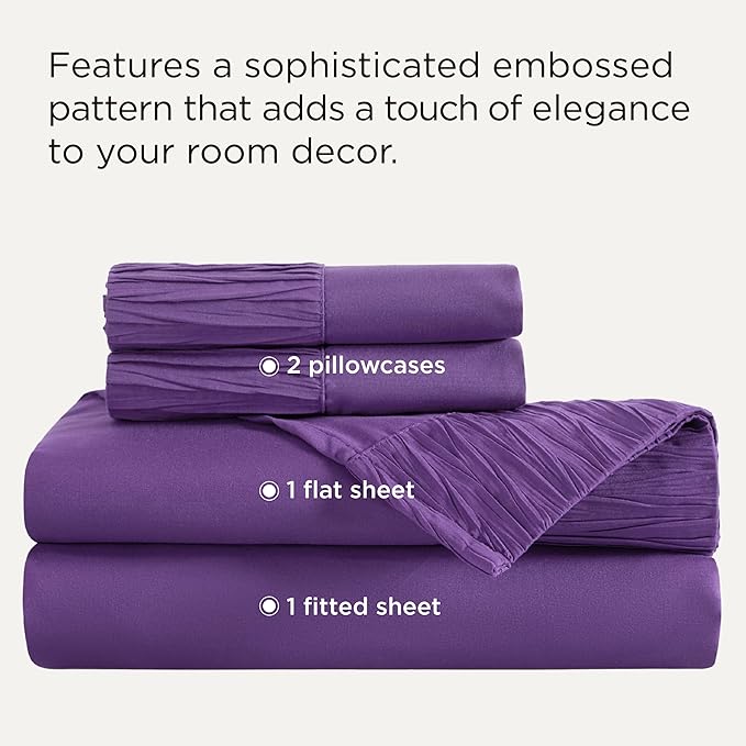 Bedsure Queen Sheet Set - 4 Pieces Soft Queen Size Purple Sheets - Breathable & Cooling - Hotel Luxury - Easy Care Polyester Microfiber Bedding for Women, Men