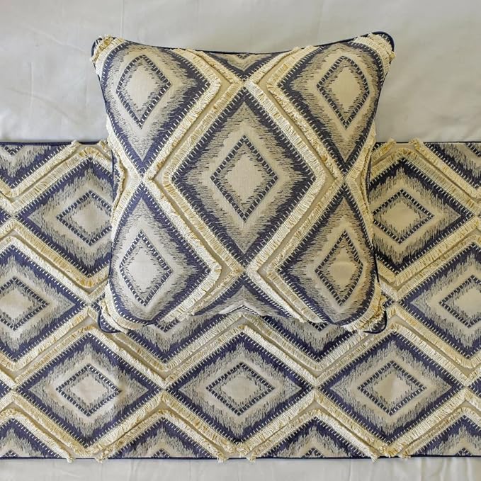 The HomeCentric King/Queen/Twin Blue Decorative Queen 74"x18" Bed Runner Without Pillow Cover, Lace & Moroccan Decor Bed Scarf on Jacquard Fabric - Akida